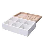 Boîte à thé rectangulaire en bois blanc 6 compartiments cm24x16h7