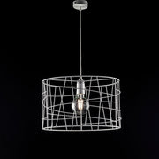 Lustre suspendu industriel en fer blanc argenté une lumière 41x h29 cm