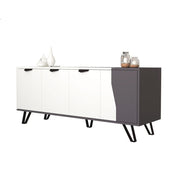 Buffet mobile 4 portes blanc gris 160x45xh.77 cm