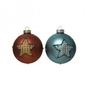 Boule de Noël en verre avec étoile scintillante Bleu Ambre 8 cm 1 pcs