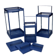 Lanterne en métal 1-3 bleu 18x18h36.3-42.5 cm