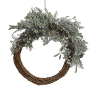 Chapelet enneigé avec pommes de pin marron cm51x46h12