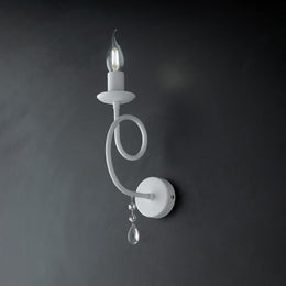 Applique fer blanc une lumière déco shabby et strass 17x h32 cm