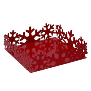Porte-serviettes carré rouge flocon de neige en métal 16,5x16,5h5 cm
