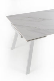 Table extensible avec plateau en pierre effet marbre blanc 140/200x80x76h cm