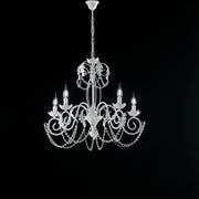 Lustre en fer blanc Shabby strass damassé cinq lumières 63x h65 cm