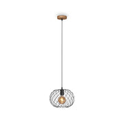 Lampe à suspension Ø 30 cm, 40 W, noir et bois