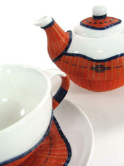 Tasse à régler la théière et le tinger 9 pièces orange et bambou en céramique
