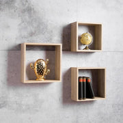 Lot de 3 étagères murales Shelvy Cub, forme cube, couleur sonoma