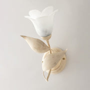 Applique en fer Ivoire Or une lumière Albâtre Verre blanc 21x h33 cm