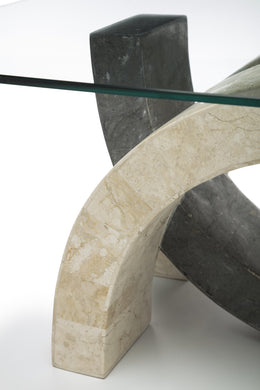 Table basse avec plateau en verre trempé et pieds beige/gris 120x70x41h cm