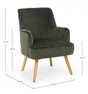 Fauteuil de salon vintage en velours vert foncé ADELINE 60x67x h79 cm