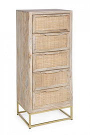 Commode 5 tiroirs en bois naturel de style vintage