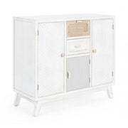 Buffet trois portes et deux tiroirs en bois blanc CLOTILDE 87x36x h80 cm