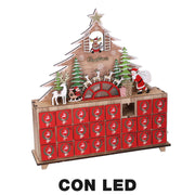 Calendrier en bois led sapin rouge cm31x8h34,5