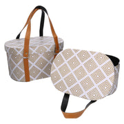 Boîte en éco-cuir avec poignées 1-2 ovale blanc cm36x26h20