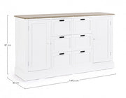 Buffet Dorotea 2 portes 4 tiroirs en bois mélaminé blanc
