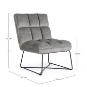 Fauteuil Lizzie en velours gris avec pieds en métal