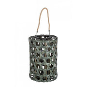 Lanterne hexagonale verte en bois 40h cm