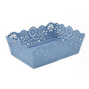 Plateau en métal bleu avec diverses décorations cm22x15h7.5/8