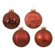 Boules de Noël rouges assorties mat brillant Ø8 cm