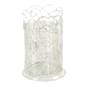 Grand bougeoir en métal blanc avec papillons cm13x13h20