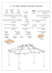 Gazebo de luxe 3x4m avec moustiquaire et toile 400g-m2