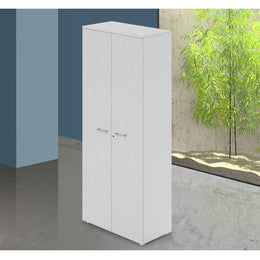 Armoire bibliothèque de bureau avec portes verrouillables, couleur Blanc, H212x90x45cm