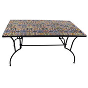 Table en métal pour extérieur 150 x 80 cm. avec décoration de fleurs en mosaïque