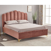 Lit Double avec Rangement Artu Rose Tête de Lit Perlée Sommier Inclus 160x190 cm