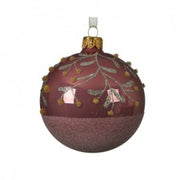 Boule de Noël en verre Rosa Velvet avec Branche de Baies 8 cm