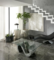 Table basse avec plateau en verre trempé transparent 120x70x36h cm