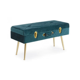 Banc en velours avec rangement POLINA Bleu 80x34x h42 cm