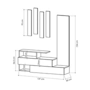 Meubles d'entrée Tortora et anthracite avec Mirror Ramda 137x35xh.154 cm
