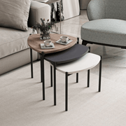 Trois tables basses Lenny, blanc anthracite, noyer