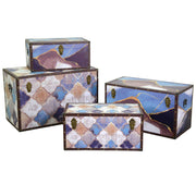 Malle rectangulaire en cuir écologique bleu marocain 1-4 cm80x40h50