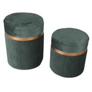 Pouf rond en velours vert sauge 1-2 cm ø39h49