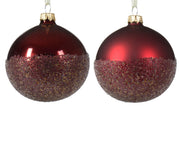 Boule de Noël en verre brillant-mat, fond ballotine 2 couleurs, rouge foncé ø 8cm