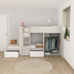 Chambre 1266 avec lit superposé avec deux tiroirs et armoire vintage blanche