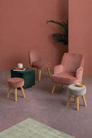 Tabouret Adeline en bois effet velours rose 38h cm