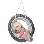 Fille en résine sur pneu rose cm43x38h26