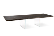 Table extensible en chêne traité thermiquement et pieds en verre 160x240x90 cm