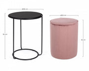Annika ensemble table basse-pouf moderne en vieux rose