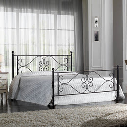 Lit double en fer avec pied de lit Florence noir travaillé