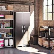 Armoire haute en plastique 4 étagères renforcées 88x45x181H cm. Garage XL noir