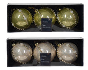 Décoration de Noël en verre émaillé avec paillettes en forme de boule avec lignes de gemmes et perles, 2 couleurs assorties, ø 8cm