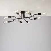 Plafonnier en fer noir à décor cuivre huit lumières 83x66x h17 cm