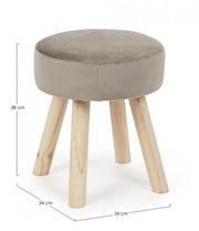 Tabouret Adeline en bois effet velours gris tourterelle