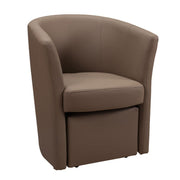 Fauteuil rembourré recouvert d'éco-cuir gris tourterelle et pouf amovible 64x63xh.76