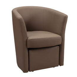 Fauteuil rembourré recouvert d'éco-cuir gris tourterelle et pouf amovible 64x63xh.76